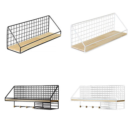 No-Punch Wall Mounted Iron Storage Rack Hanging Shelf for Home Organisation