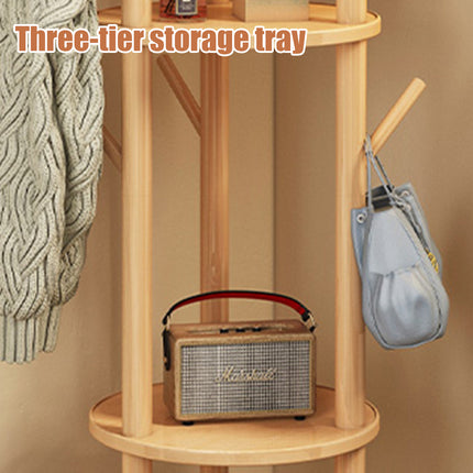 Solid Wood Floor-Standing Coat Rack Hat and Scarf Holder with 9 Hooks Durable