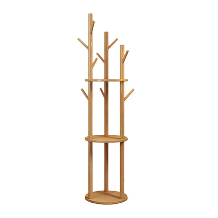 Solid Wood Floor-Standing Coat Rack Hat and Scarf Holder with 9 Hooks Durable