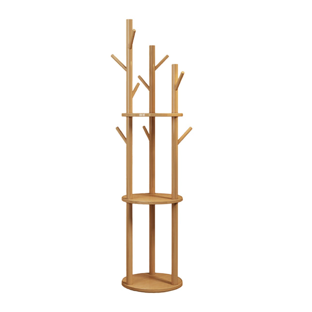 Solid Wood Floor-Standing Coat Rack Hat and Scarf Holder with 9 Hooks Durable