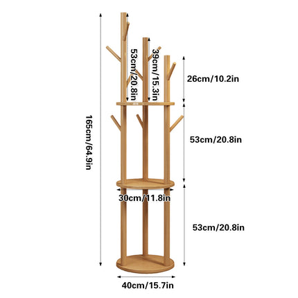 Solid Wood Floor-Standing Coat Rack Hat and Scarf Holder with 9 Hooks Durable