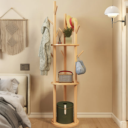 Solid Wood Floor-Standing Coat Rack Hat and Scarf Holder with 9 Hooks Durable