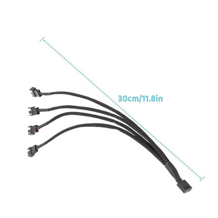 3 Pin Fan Splitter Cable 1 to 4 Ways Extension Power Sleeved Y Cable Case Coolin