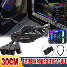 3 Pin Fan Splitter Cable 1 to 4 Ways Extension Power Sleeved Y Cable Case Coolin