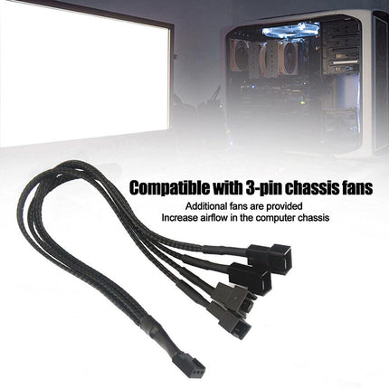 3 Pin Fan Splitter Cable 1 to 4 Ways Extension Power Sleeved Y Cable Case Coolin