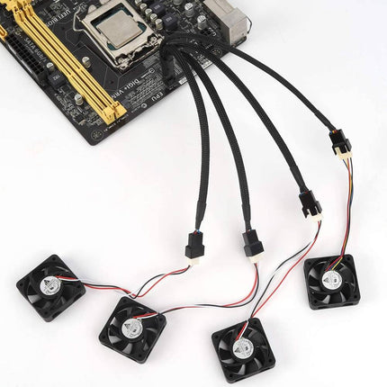 3 Pin Fan Splitter Cable 1 to 4 Ways Extension Power Sleeved Y Cable Case Coolin