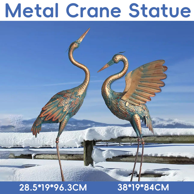2PCS Metal Crane Statue Decoration Rustproof for Home Garden Patio Yard Ornament
