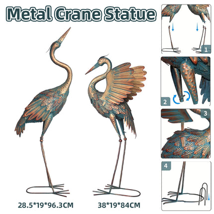 2PCS Metal Crane Statue Decoration Rustproof for Home Garden Patio Yard Ornament