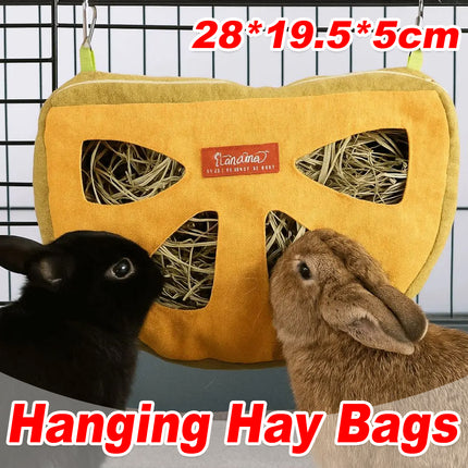 Hanging Hay Feeder Bag Washable Anti-Waste for Bunny Hamster Small Pet Cage Use