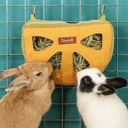 Hanging Hay Feeder Bag Washable Anti-Waste for Bunny Hamster Small Pet Cage Use