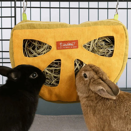Hanging Hay Feeder Bag Washable Anti-Waste for Bunny Hamster Small Pet Cage Use