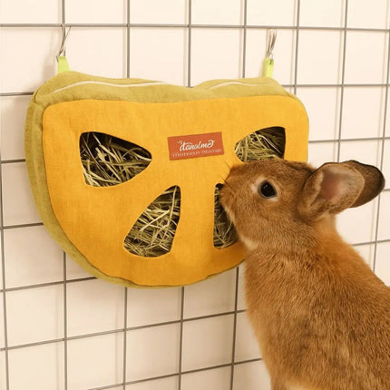 Hanging Hay Feeder Bag Washable Anti-Waste for Bunny Hamster Small Pet Cage Use