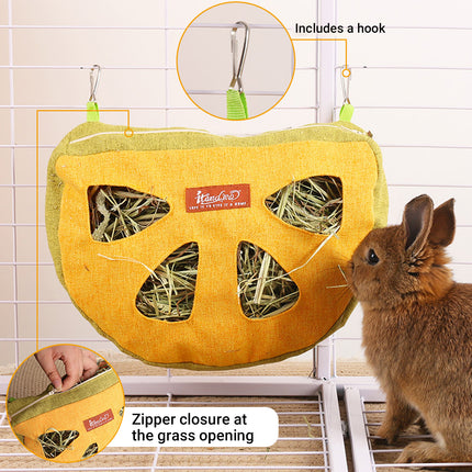 Hanging Hay Feeder Bag Washable Anti-Waste for Bunny Hamster Small Pet Cage Use