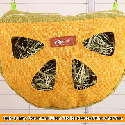Hanging Hay Feeder Bag Washable Anti-Waste for Bunny Hamster Small Pet Cage Use