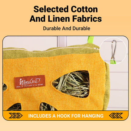 Hanging Hay Feeder Bag Washable Anti-Waste for Bunny Hamster Small Pet Cage Use