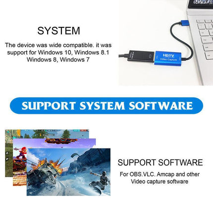 HDMI to USB3.0 Video Capture Card 4K/1080P 60fps HD Recorder Game Live Streaming - Aimall