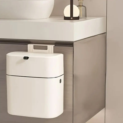 Wall Mounted Hanging Waste Bin with Lid Household Cabinet Trash Can Cream White