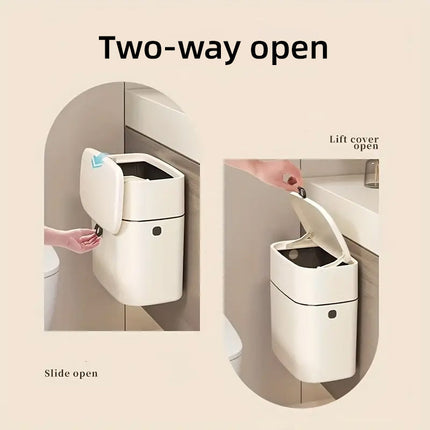 Wall Mounted Hanging Waste Bin with Lid Household Cabinet Trash Can Cream White