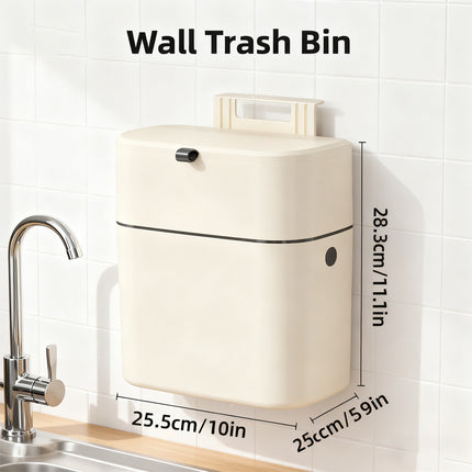 Wall Mounted Hanging Waste Bin with Lid Household Cabinet Trash Can Cream White