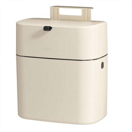 Wall Mounted Hanging Waste Bin with Lid Household Cabinet Trash Can Cream White