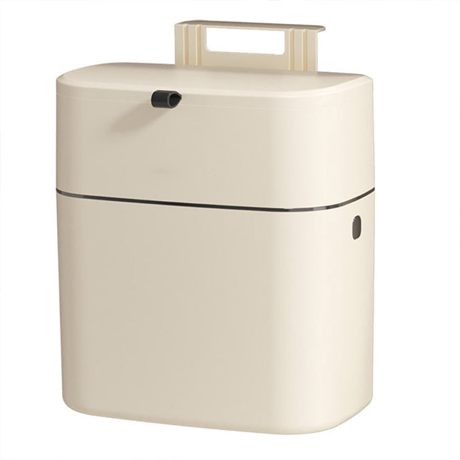 Wall Mounted Hanging Waste Bin with Lid Household Cabinet Trash Can Cream White