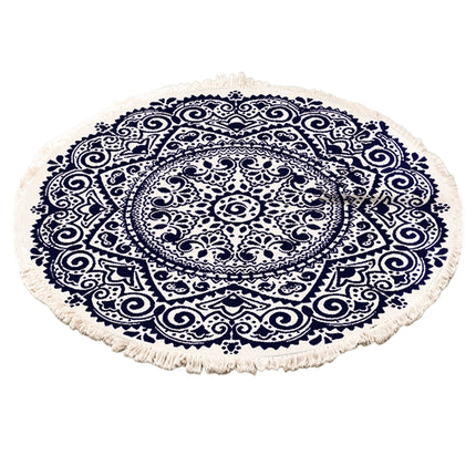 Round Carpet Cotton Linen Floor Mat Printed Anti Slip Rug Fringe Blanket Living