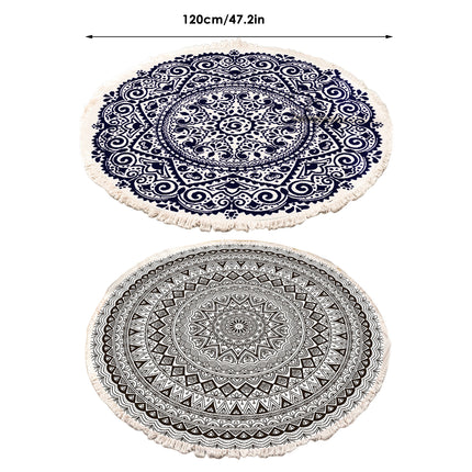 Round Carpet Cotton Linen Floor Mat Printed Anti Slip Rug Fringe Blanket Living
