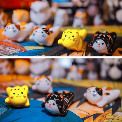 5PCS Cute Kitten Ceramic Chopstick Holder Set Cat Chopsticks Rack Pen Rest Craft