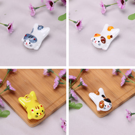 5PCS Cute Kitten Ceramic Chopstick Holder Set Cat Chopsticks Rack Pen Rest Craft