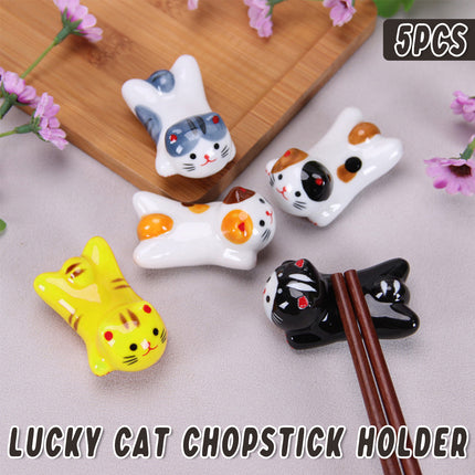 5PCS Cute Kitten Ceramic Chopstick Holder Set Cat Chopsticks Rack Pen Rest Craft