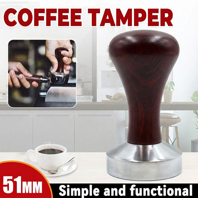 51mm Coffee Tamper Aluminum Alloy Base Wooden Handle for Espresso Machine