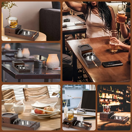 2 in 1 Wooden Cup Holder And Ashtray Heat Resistant for Home Office Bar Indoor