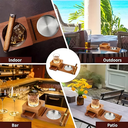 2 in 1 Wooden Cup Holder And Ashtray Heat Resistant for Home Office Bar Indoor
