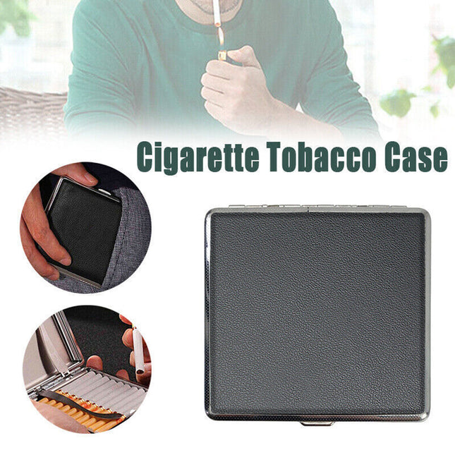 Stainless Steel+Pu Cigar Cigarette Tobacco Case Pocket Pouch Holder Box Au Stock