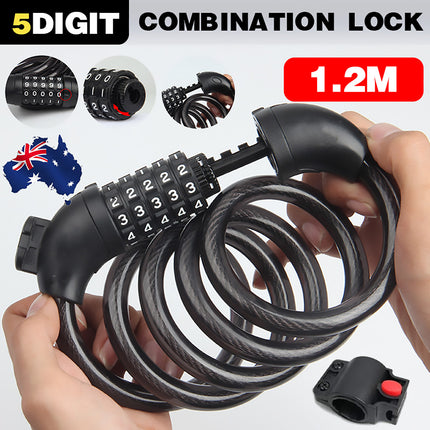 5 Digit Combination Bike Cable Lock 1.2m x 12mm with Mount Bracket