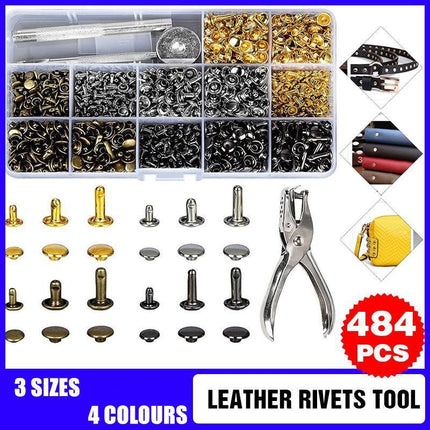 Leather Rivets Tool Metal Stud Set Double Cap Fixing Belt Repair DIY Kit Craft - Aimall