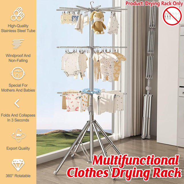 Folding Drying Rack Floor Stand Multi Functional Clothes Laundry Hanger Indoor