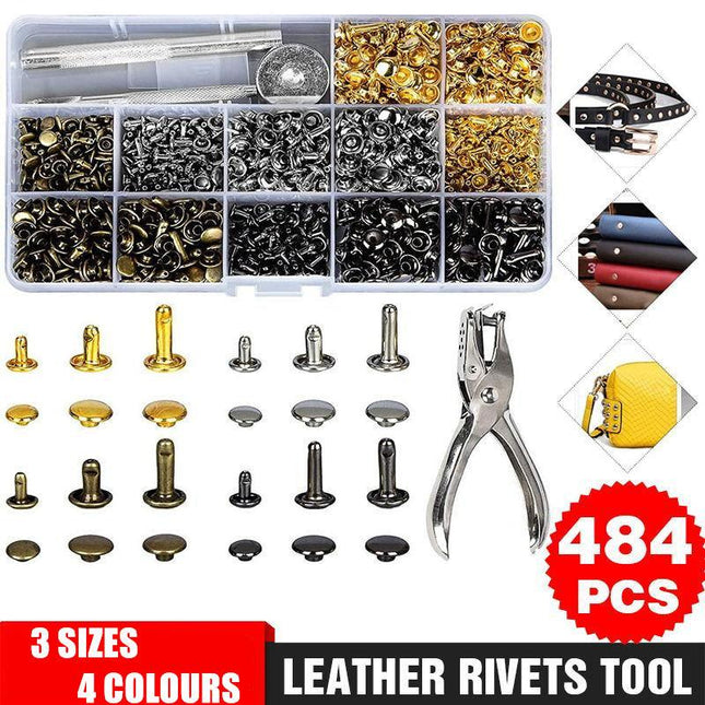 Leather Rivets Tool Metal Stud Set Double Cap Fixing Belt Repair DIY Kit Craft - Aimall