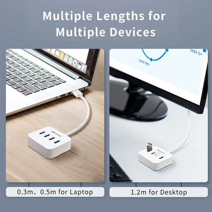 USB 3.0 HUB 4 Port Ultra-Thin Design Portable Built-in Cable for PC Laptop Mac