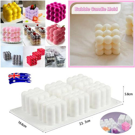 6 Cavities 3D Cube Candle Mould Silicone Wax Bubble Cake Dessert Plaster Mold