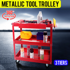 Tool Trolley 3 Tiers Workshop Cart Rolling Steel Part Storage Handyman 150Kg Red