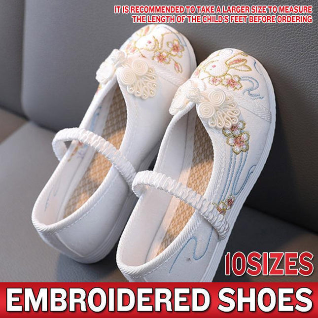 White Chinese Old Beijing Girl Child Embroidered Cloth Floral Shoes Hanfu Dance Shoes - Aimall