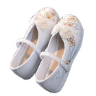 White Chinese Old Beijing Girl Child Embroidered Cloth Floral Shoes Hanfu Dance Shoes - Aimall