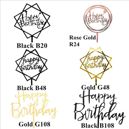 Elegant Acrylic Happy Birthday Cake Topper Decoration Card for Party Supplies