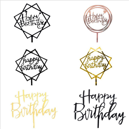Elegant Acrylic Happy Birthday Cake Topper Decoration Card for Party Supplies