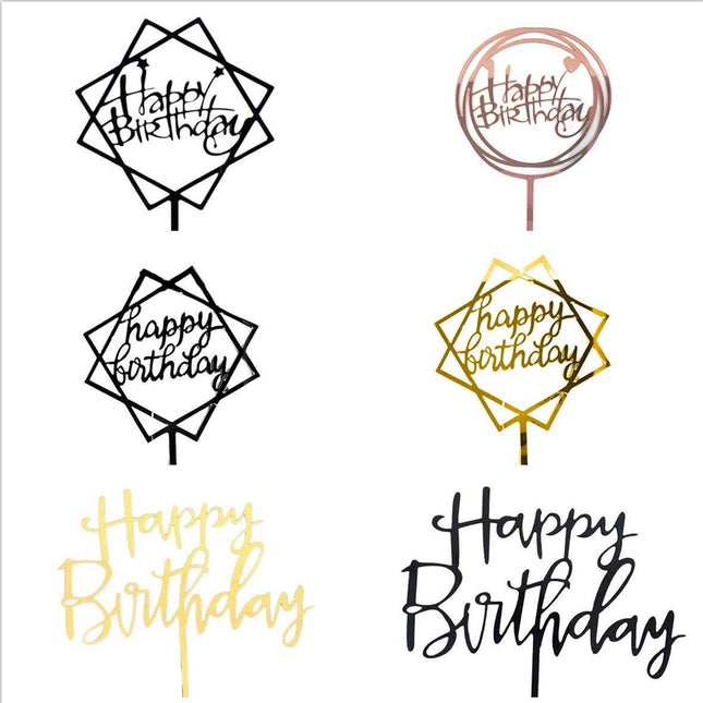 Elegant Acrylic Happy Birthday Cake Topper Decoration Card for Party Supplies