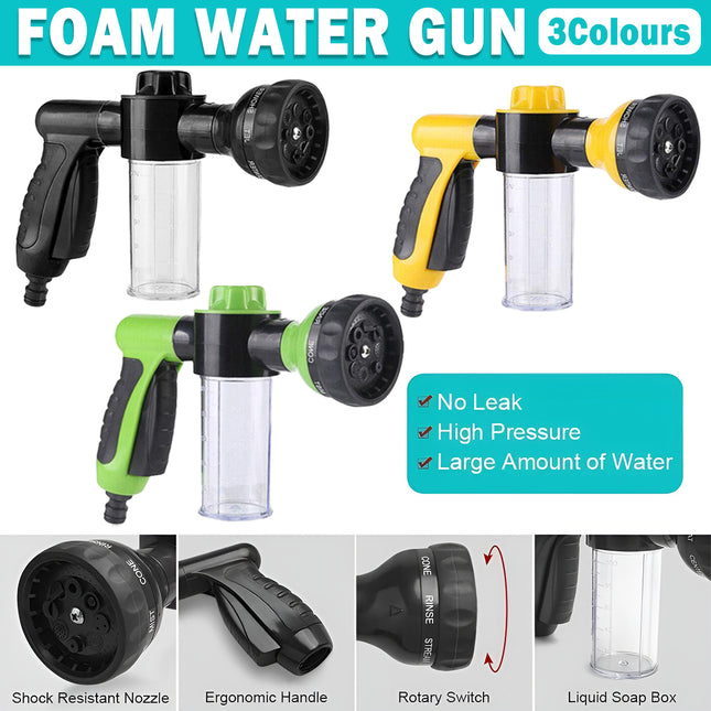 Washing Nozzle Plant Pet Hose 8-Mode Garden Car Water Foam Sprayer Soap Dispenser