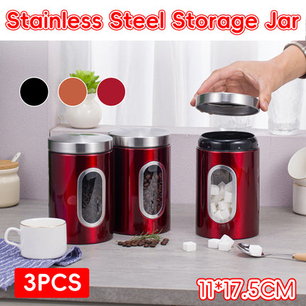 3PCS Stainless Steel Storage Jar with Viewing Window Food Grade for Kitchen Use