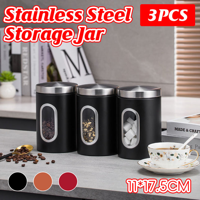 3PCS Stainless Steel Storage Jar with Viewing Window Food Grade for Kitchen Use