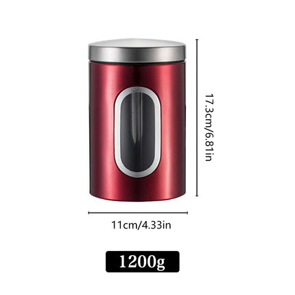 3PCS Stainless Steel Storage Jar with Viewing Window Food Grade for Kitchen Use